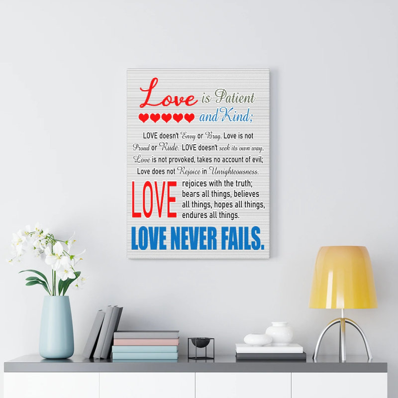 Love Love Fails 1 Corinthians 13: 4? - Art textuel sur toile tendue, H 16 po x l 12 po x P 1,25 po