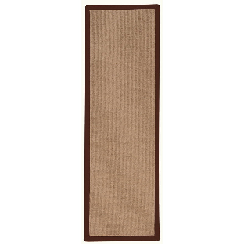 Nannette Handmade Dark Beige Berber with Brown Cotton Border Made in the USA Area Rug, Runner 2'6" x 8'