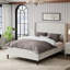 Base de lit tapissier haute avec support à 12 lattes, assemblage facile, tissu en chenille, aucun sommier requis