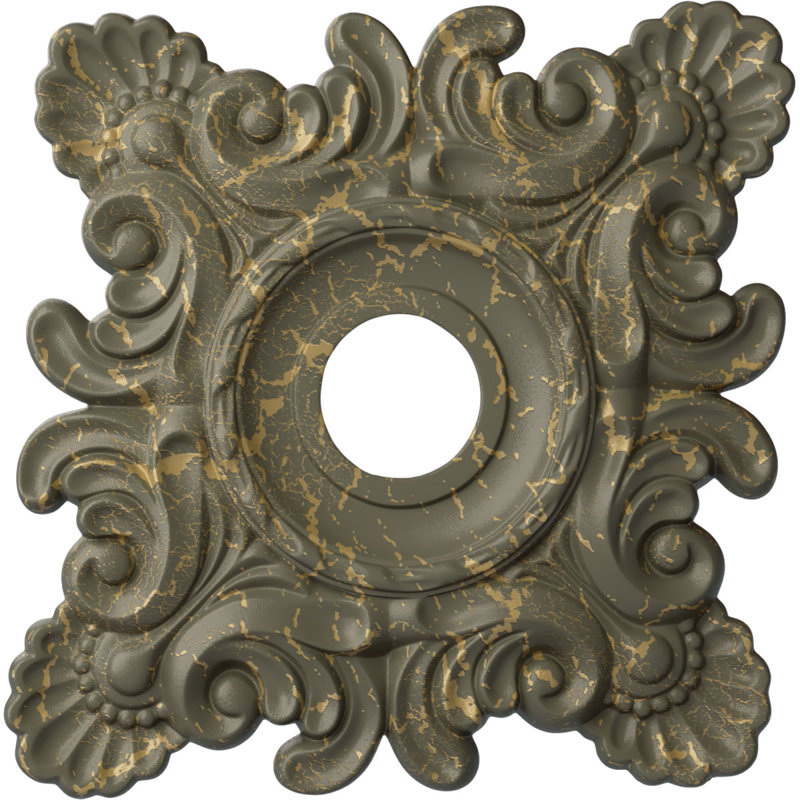 Médaillon de plafond Endurathane Granada, DE 18 po x P 3 1/2 po x P 2 1/2 po (convient aux auvents jusqu'à 6 5/8 po), fini jaune clair peint à la main