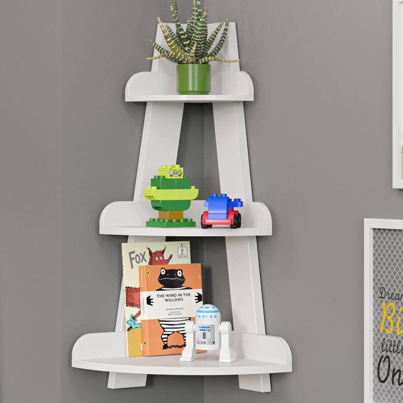 RiverRidge Kids 3-Tier Corner Shelf Display Stand for Playrooms, White