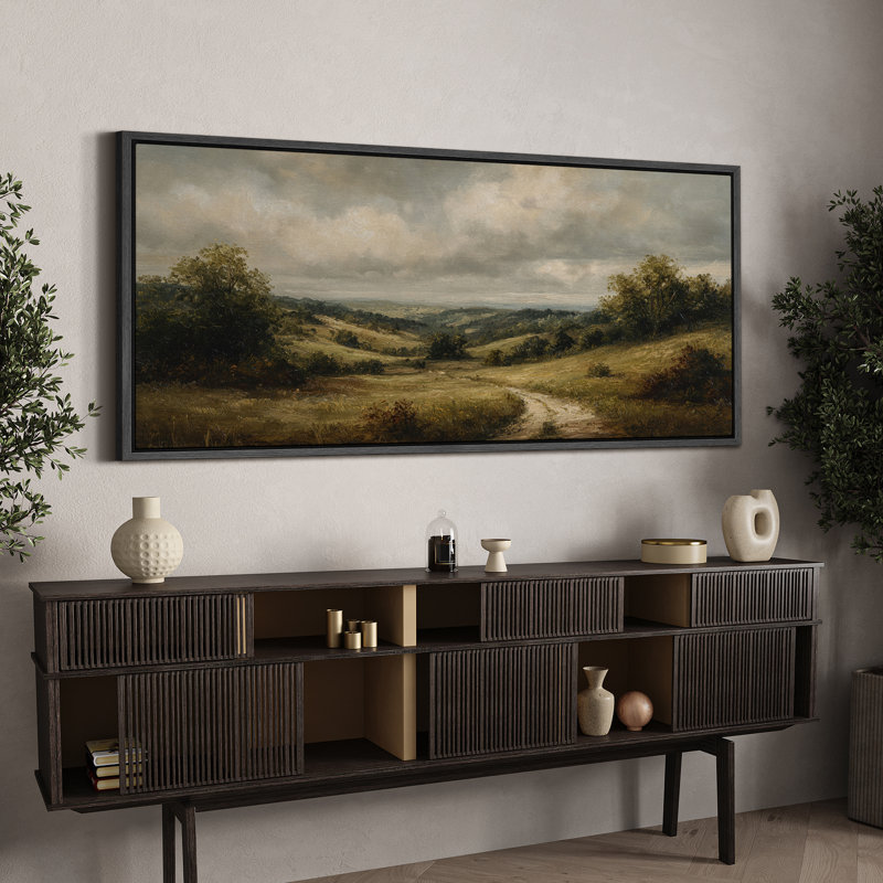 «Rolling Countryside Landscape», impression sur toile encadrée pour décor rustique traditionnel, Noir, H 30 po x l 60 po