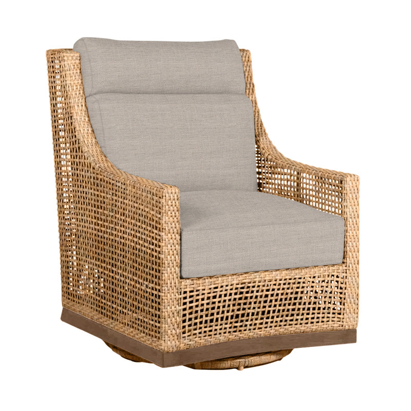 Outdoor Peninsula Gliding Wicker/Rattan Chair with Cushions, Light Raffia/Natural Sandalwood, Dove Sunbrella® Linen