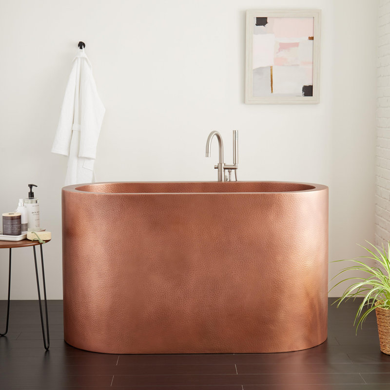 Raksha 60" Double-Wall Copper Soaking Tub with Included Overflow Drain and Foam Insulation, Brushed Nickel