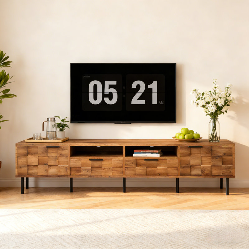 78.7" Mid-Century TV Stand for 85 inch TVs, Media Console with 2 Drawers & Open Storage,Cable Management, Natural