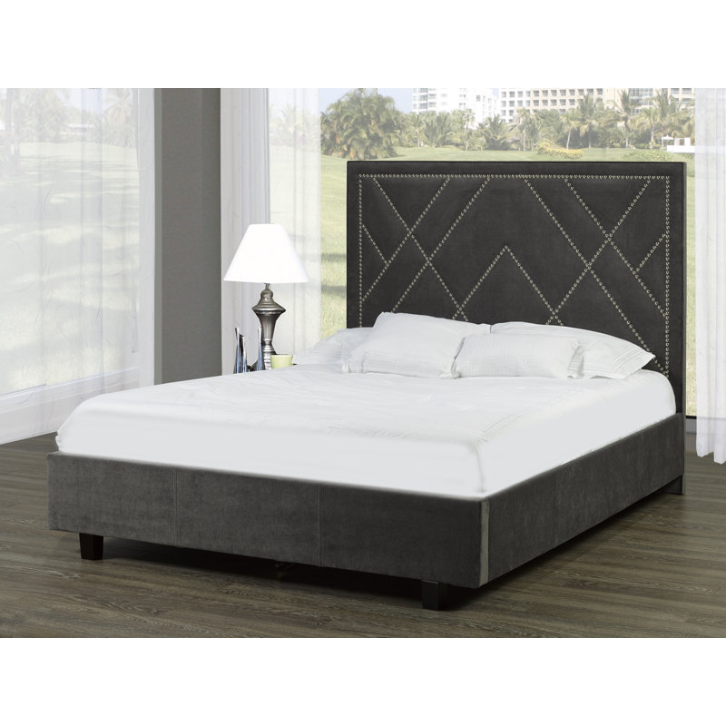 Lit plateforme en tissu d’ameublement Stradley, Très grand, Lin - Beige