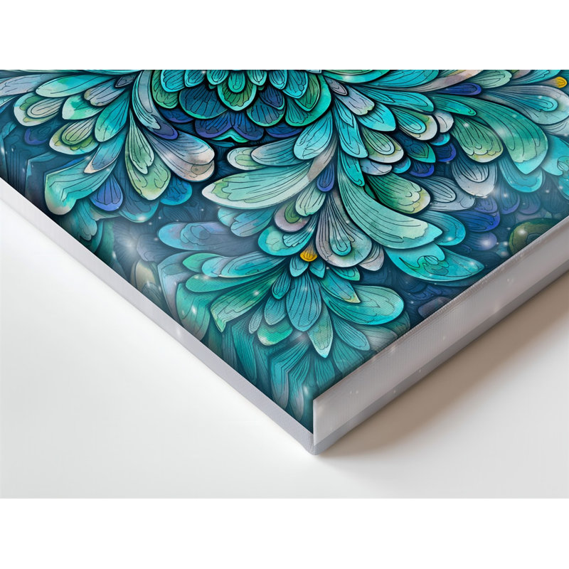 Toile, "Design a Vibrant Mandala Design", présentant des motifs floraux complexes dans des tons de turquoise, bleu sarcelle et bleu foncé