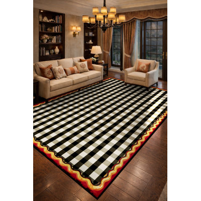 Tapis noir tissé à carreaux lavables Mosso