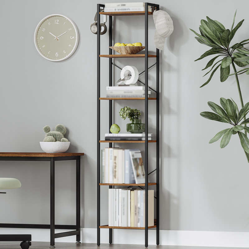 Bookcase, 6-Tier Bookshelf, Narrow Bookcase Shelving Unit for Living Room, Office, Sturdy, Bedroom, 24 x 40 x 185 cm, Industrial 