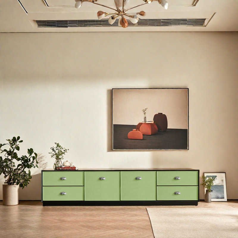 Dopamine Solid Wood TV Stand, Green/Black