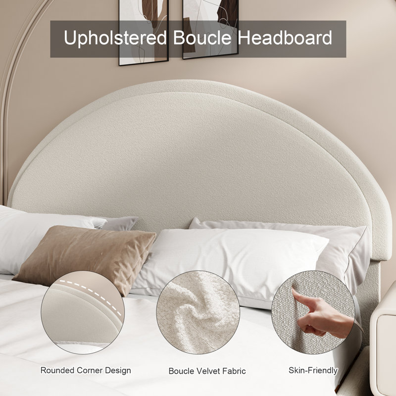 Boucle Upholstered Bed Frame with Headboard
