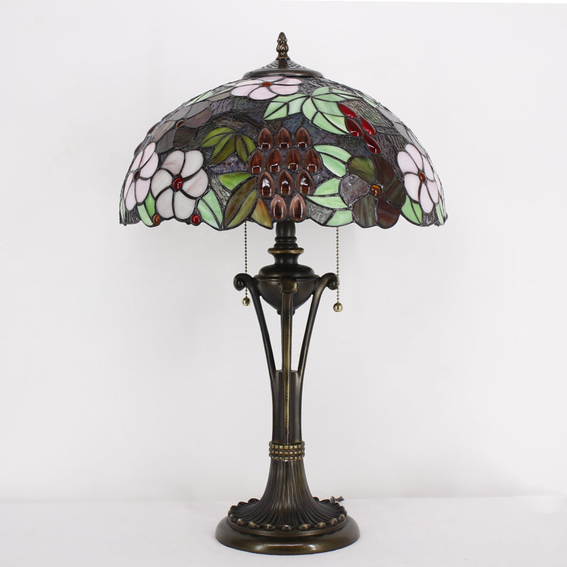 Lampe de table Tiffany en verre coloré rouge pourpre 16 x 16 x 24 pouces, lampe de lecture de style raisin