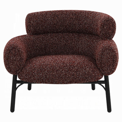 Meru Sofa Chair, Curved Back Maroon Red Tweed Fabric, Black Metal Legs