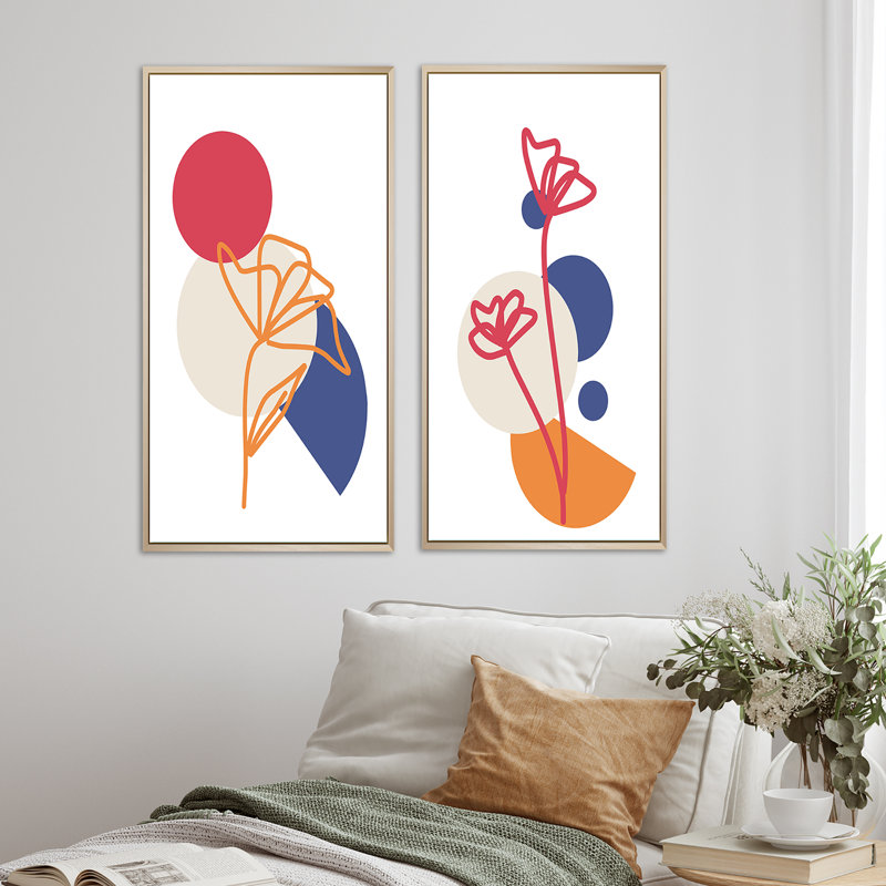 Scandinavian Abstract Minimalistic Geometrics, H 40 po x l 40 po x P 1,5 po, Cadre brun