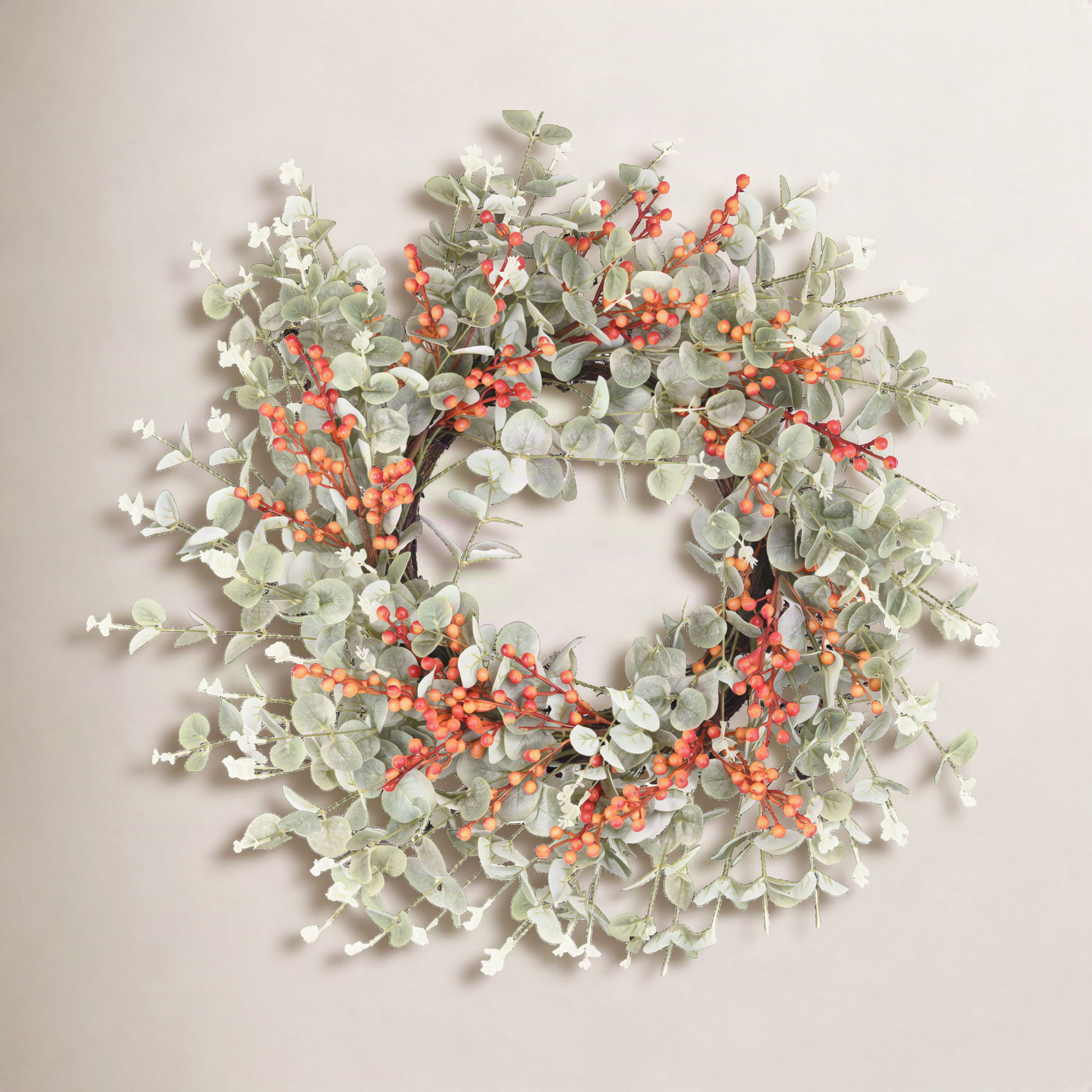 26" Handcrafted Berry Eucalyptus Wreath, Orange/Green
