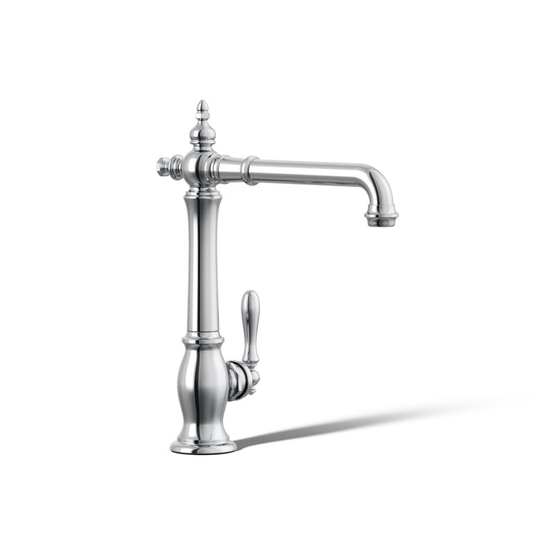 Artifacts Single-Hole Kitchen Sink Faucet with 13-1/2-in Swing Spout, Victorian Spout Design, Polished Chrome