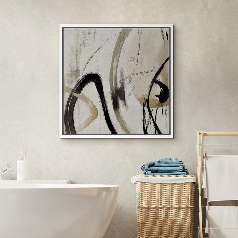Reproduction d'art sur toile encadrée - œuvre d'art abstraite minimaliste neutre pour le salon, H 16 po x l 16 po, Blanc