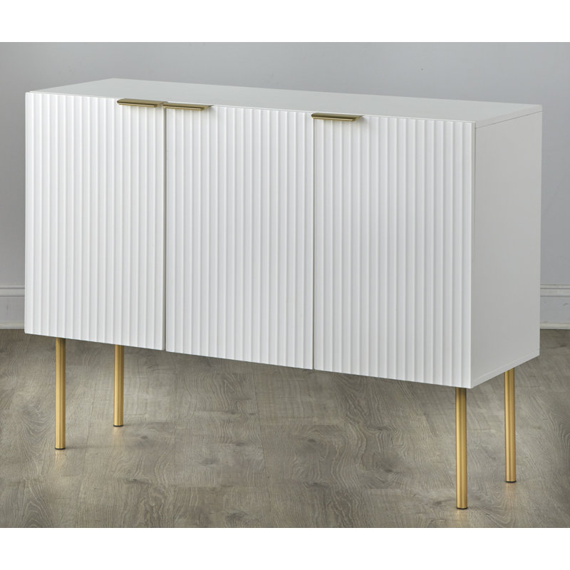 White and Gold Channel Front Sideboard with Adjustable Shelf