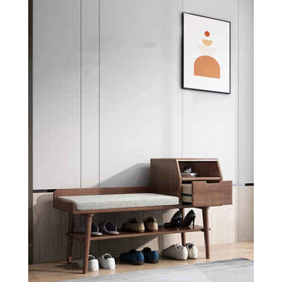 Banc de rangement scandinave en bois massif avec tiroir latéral