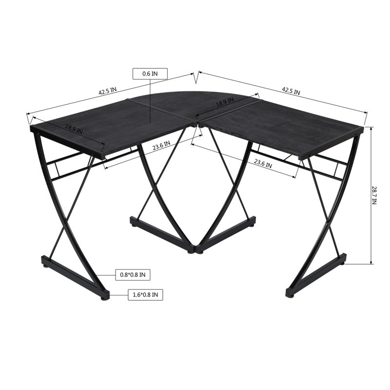 Bureau d'ordinateur en L, Noir