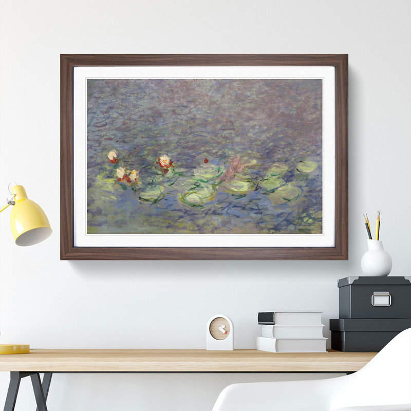 Water Lilies Lily Pond Vol.38 by Claude Monet - Picture Frame Painting, Walnut, 27cm H x 36cm W x 2cm D