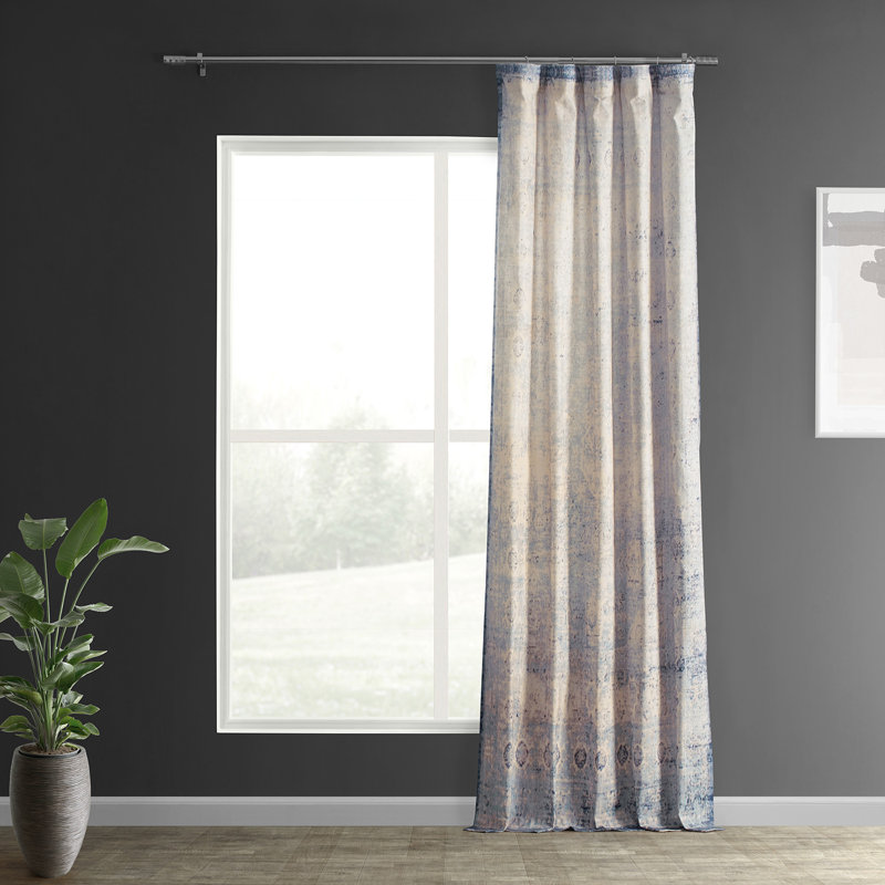 Phelex Vintage Tapestry Textured Printed Cotton Light Filtering Curtains-  Single Panel, 50" W x 84" L