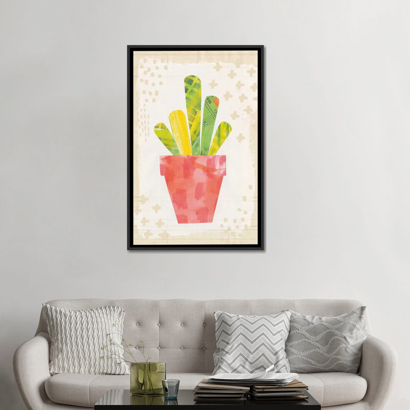 «Collage Cactus VI.A, impression sur toile tendue, H 48 po x l 32 po x P 1,5 po, Toile avec cadre noir, Pas de tapis
