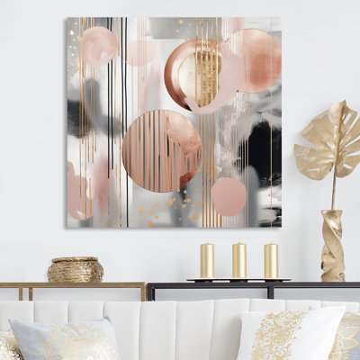 «Pink Stripes And Lines Modern Art II», art mural transitionnel abstrait à formes modernes
