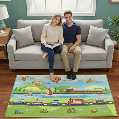 Furnish my Place Johathan 764 Transportation Rug | HD Modes of Transportation Children Educational | Classroom | Nursery Room Area Rug | Multicolor