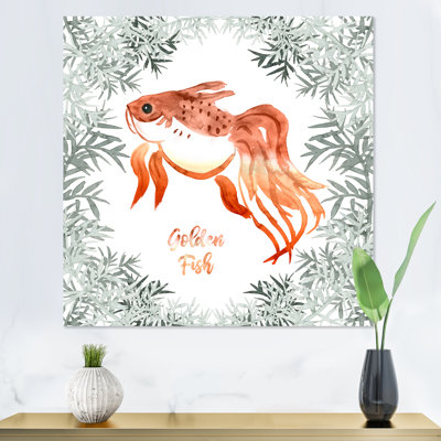 «Vintage Golden Fish entourée de plantes vertes», reproduction d'art sur toile traditionnelle