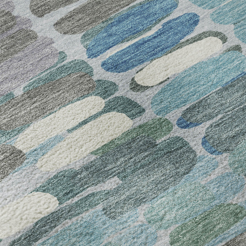 Tapis abstrait lavable à la machine de qualité supérieure Mayfield AMF2349, Bleu sarcelle, 1 pi 8 po x 2 pi 6 po