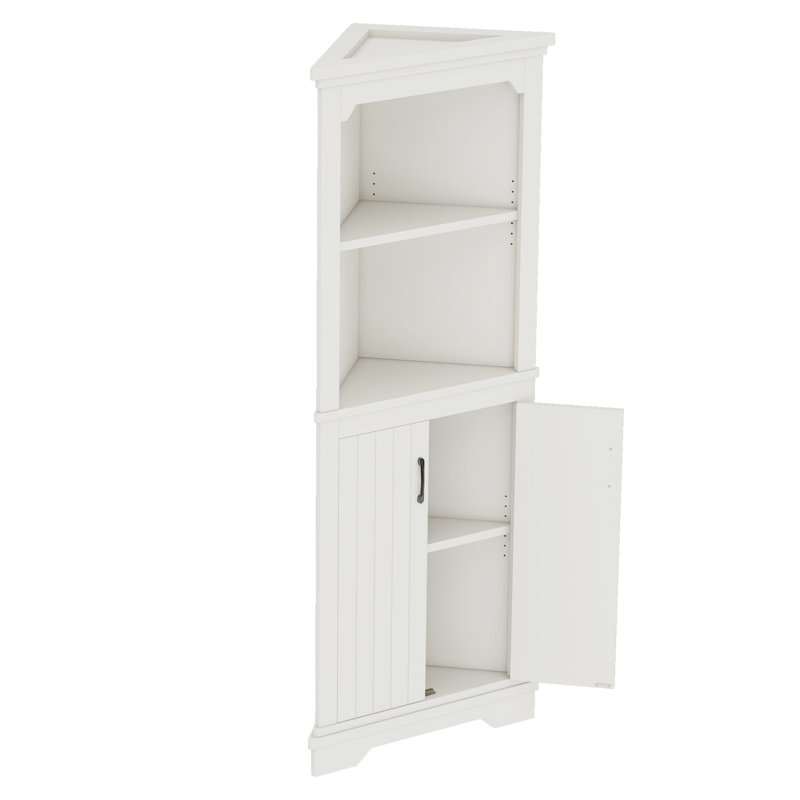 Grande armoire d'angle avec portes pour le salon, la salle de bain, la salle à manger ou la cuisine, blanc, Blanc
