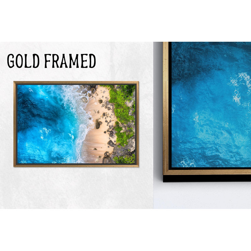 Printed Canvas Artwork: Beach Landscape Ocean View Decor,1P GoldFramedCanvas, H: 63.1 x W:102.4 inches