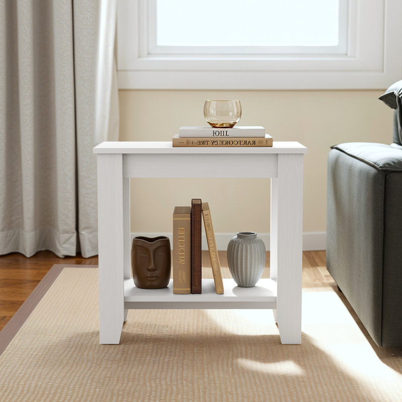 Table d'appoint Justine Basilico avec rangement, Bois blanc