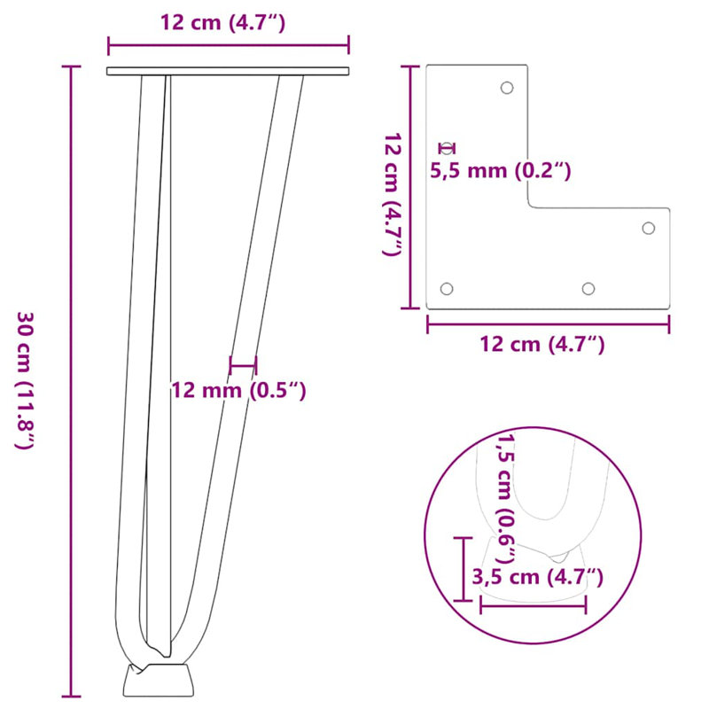 Aurbree Table Leg, Natural, 30cm H x 12cm W x 12cm D