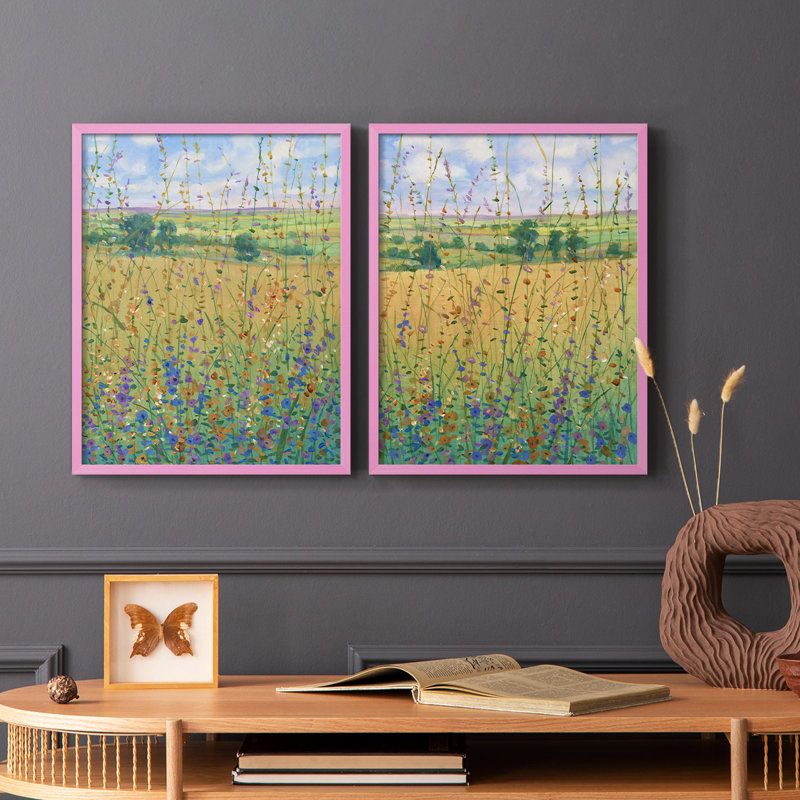 «Wildflower Path I», reproduction encadrée de qualité supérieure - prête à être accrochée - aucun clou requis - aucun clou requis