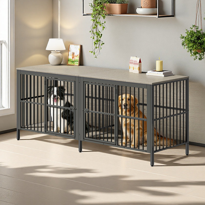Table d'appoint en forme de cage pour chien de 80 pouces, niche d'intérieur robuste à 2 portes, meuble multifonctionnel pour chien pouvant servir de support télé ou de table d'appoint pour le salon, pour chiens de grande et moyenne taille.