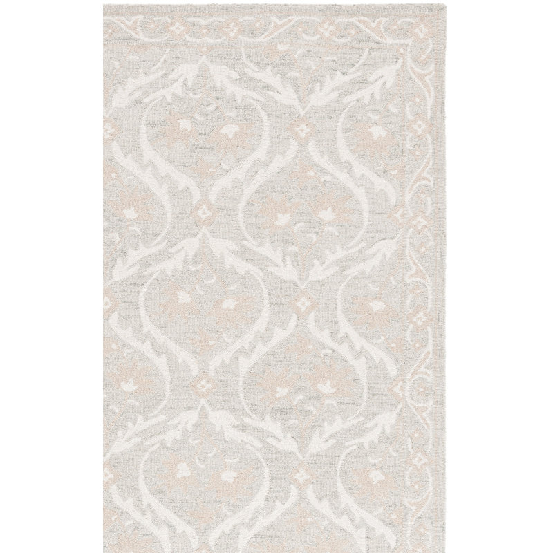 Angeletta Tufted Wool/Cotton Damask Rug in Light Gray/Ivory, Rectangle 5' x 8'