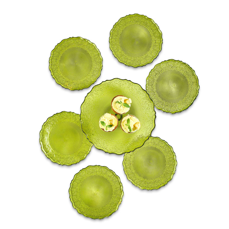 Ensemble d'assiettes à dessert 7 pièces avec support, Jaune