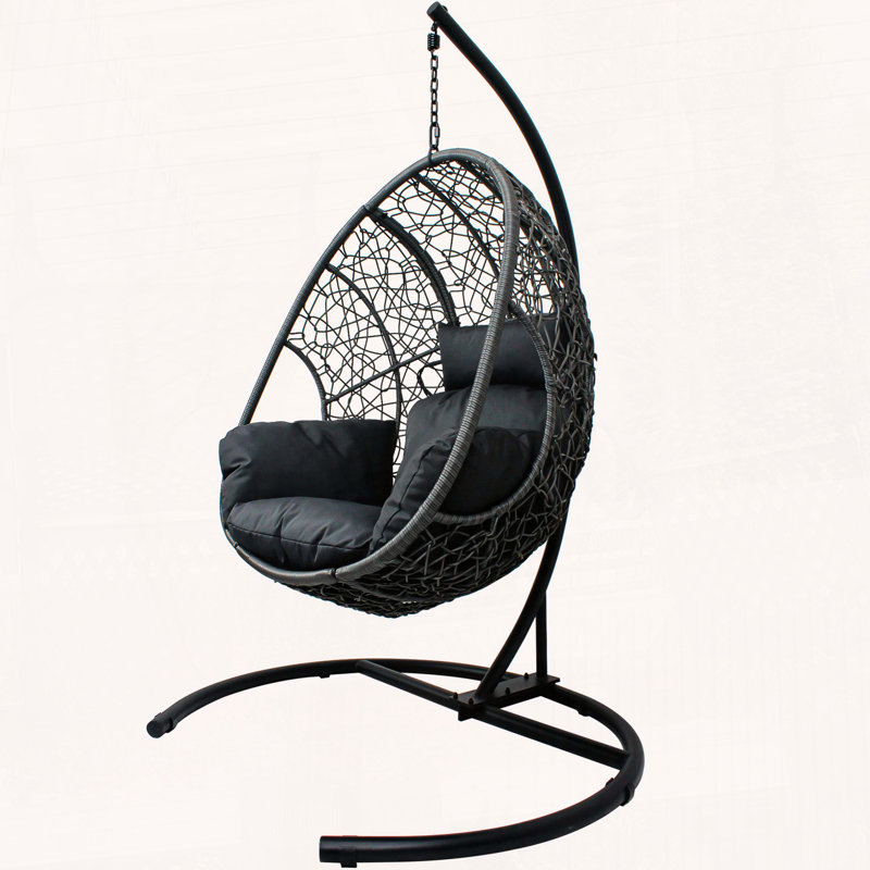 Fauteuil suspendu avec support Egg, Coussin gris foncé / structure noire