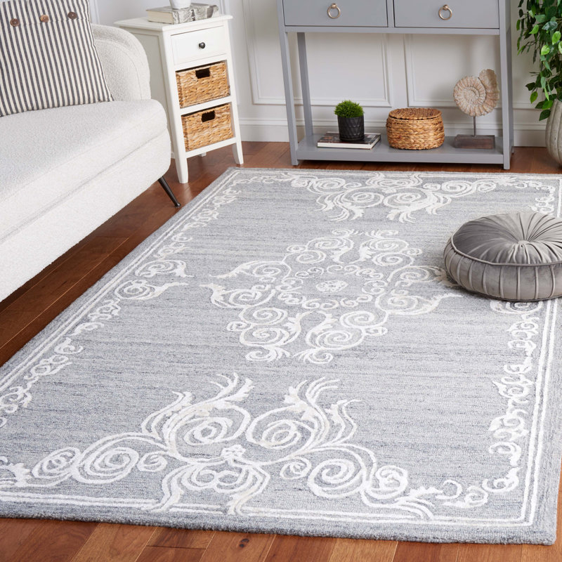 Southaven Hand Tufted Wool Viscose Cotton with Latex Oriental Rug in Gray/Ivory, Rectangle 3' x 5'