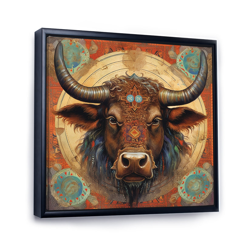 Astral Buffalo - art mural Buffalo / Bison, H 16 po x l 16 po, Cadre flottant noir