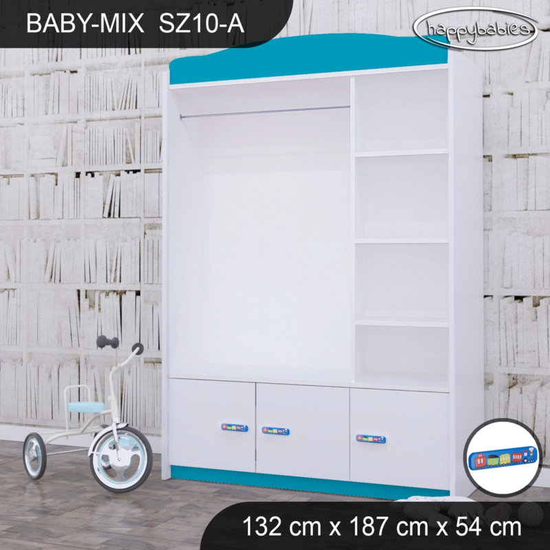 Baby 3 Door Wardrobe, Blue/White/Blue