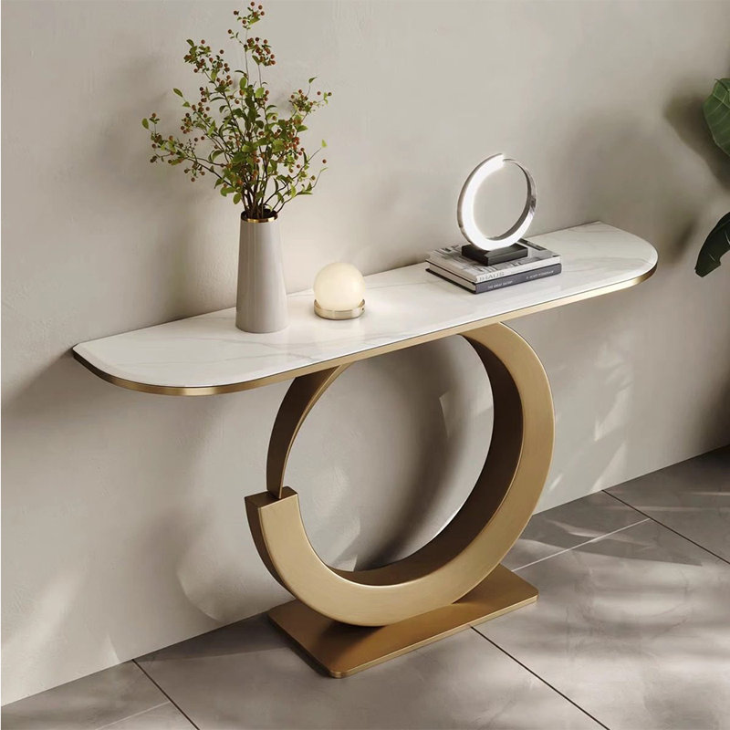 Console moderne en pierre frittée simple., H 31,5 po x l 54,3 po x P 11,8 po, Doré