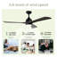Ventilateur de plafond 52 po avec télécommande, 52 pales en bois, 6 vitesses, adapté à la terrasse et au salon, noir-802584176-802584182