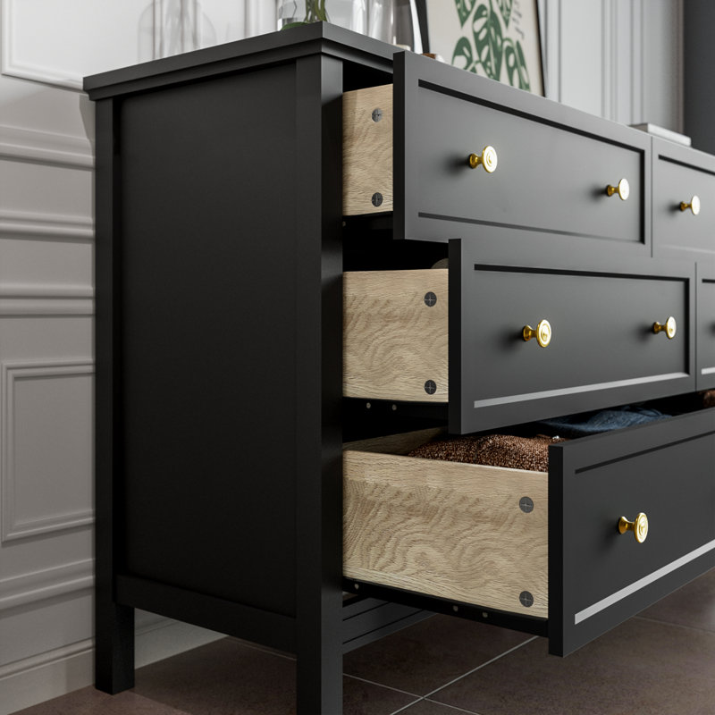 Commode 6 tiroirs 55,1 po pour le salon, la chambre à coucher, Noir, noir, noir, noir