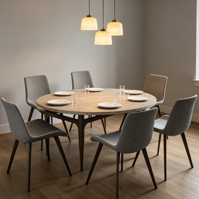 55.1'' Round Dining Table Set, Modern Kitchen Table For 4-6 Person, Steel Legs, Pedestal Dining Set With Dining Chair, Saving Space