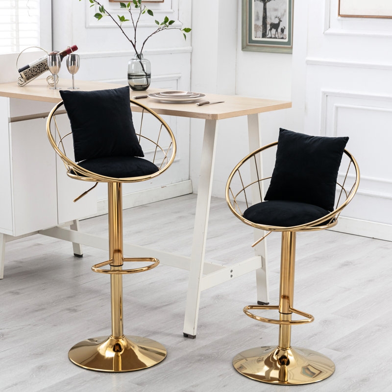 Paire de fauteuils de bar en velours noir, pivotant sur 360 °, réglable en hauteur, moderne pour la salle à manger et les espaces 2, réglable en hauteur, repas revigorant