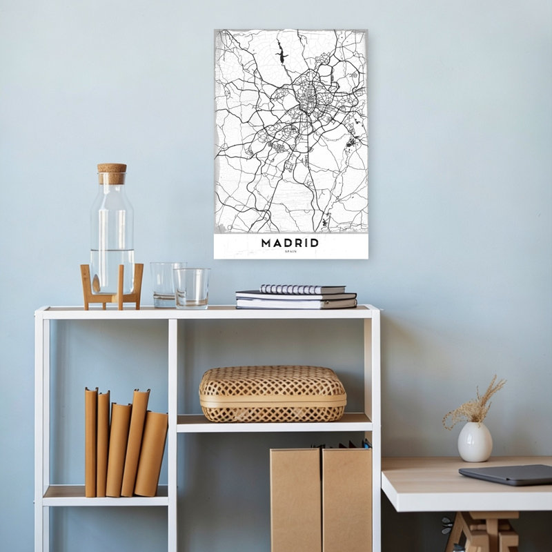Madrid Spain Road Map Retro Vintage Abstract City Wall Art Print 1 Piece Wrapped Canvas Wall Art, 45.72cm H x 30.48cm W