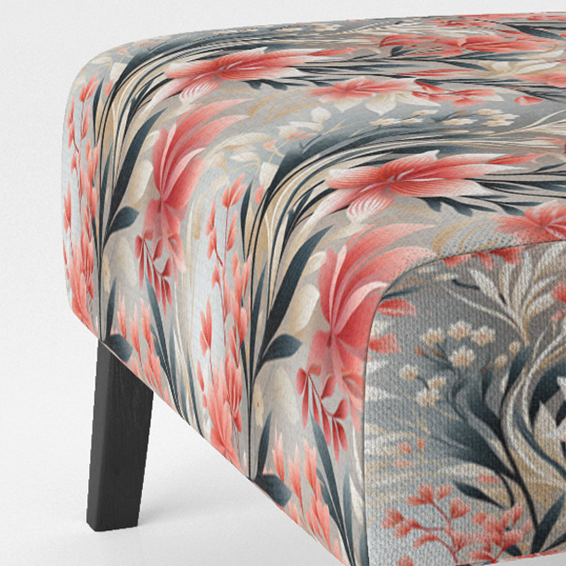 Fauteuil de chambre rembourré C, Motif tropical corail discret II